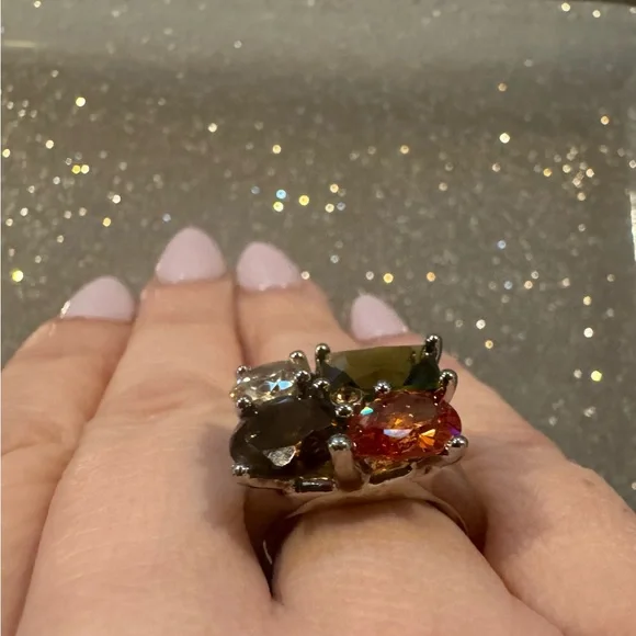 Unique Multicolor Gemstone Ring Size 6-8(adjustable inside) - Picture 2 of 5